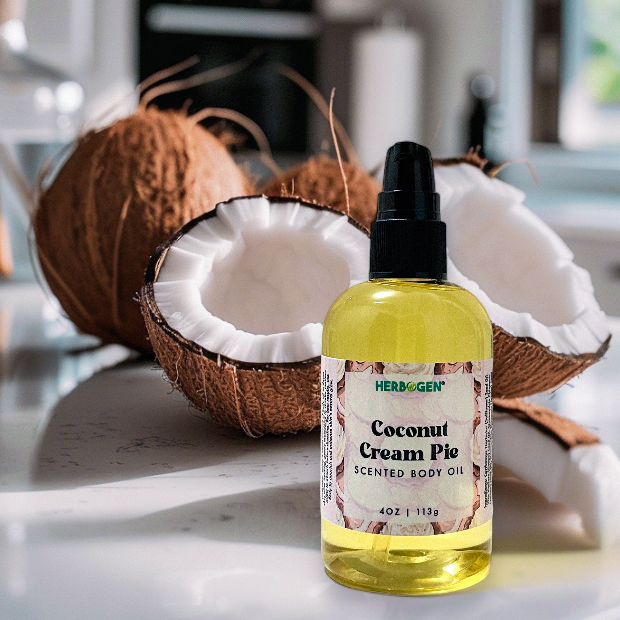 Coconut Cream Pie Scented Body Oil 4 Oz, Body Care Lotion, Natural Organic Oil Blend, Moisturizing Vegan Body Oil, Aromatherapy Relaxing Oil