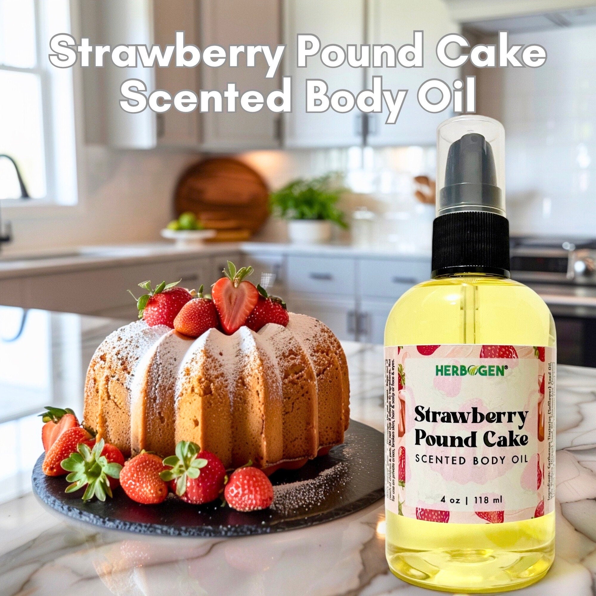 Strawberry Pound Cake Body Oil, Scented Moisturizing Body Oil, Organic All Natural Fragrance Body Oil, Self Care Gift, Massage Oil