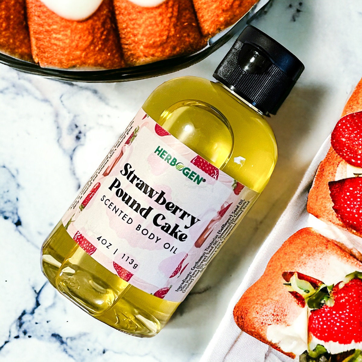 Strawberry Pound Cake Body Oil, Scented Moisturizing Body Oil, Organic All Natural Fragrance Body Oil, Self Care Gift, Massage Oil