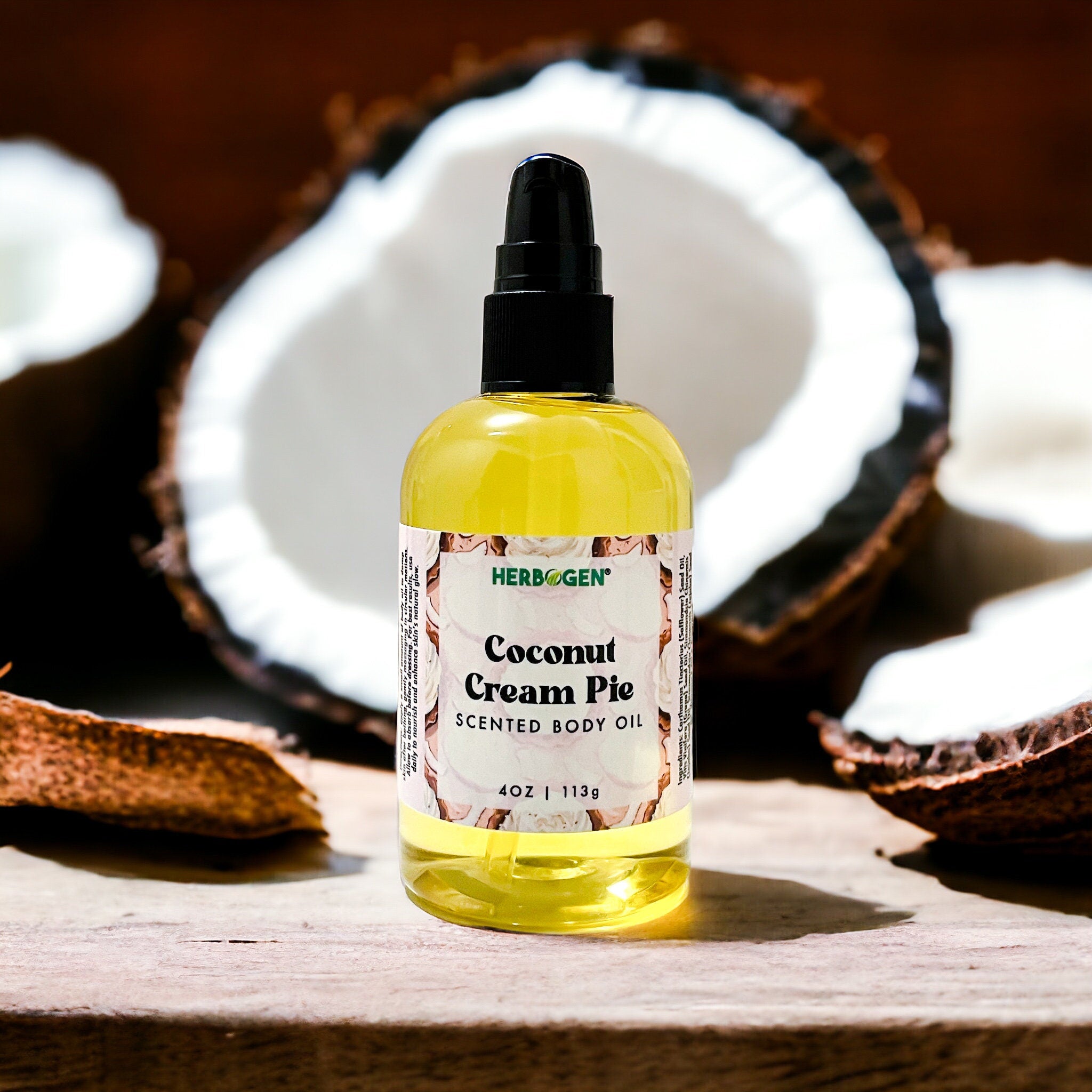 Coconut Cream Pie Scented Body Oil 4 Oz, Body Care Lotion, Natural Organic Oil Blend, Moisturizing Vegan Body Oil, Aromatherapy Relaxing Oil