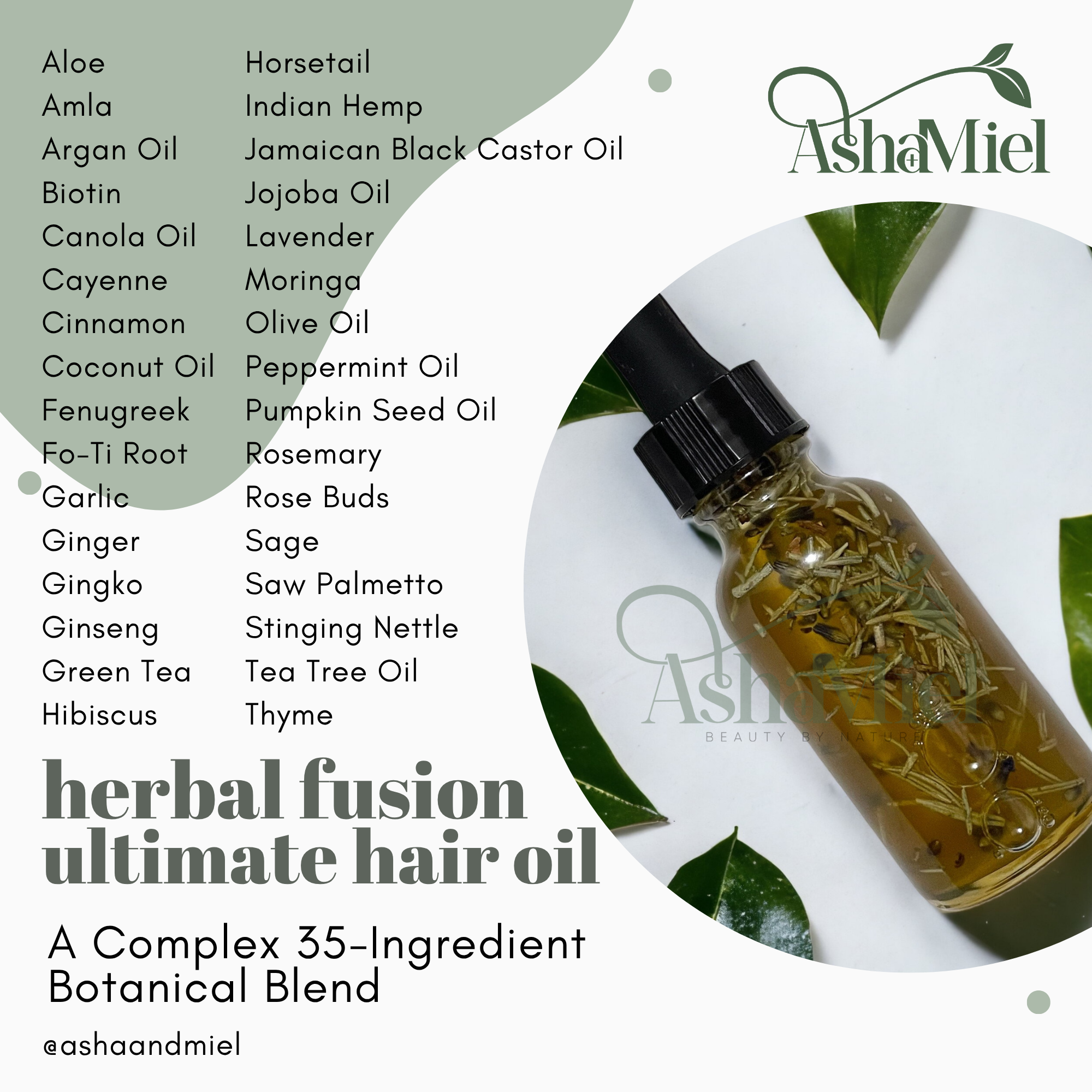 Herbal Fusion Hair Oil | Biotin, Rosemary, Fenugreek & Amla | 35 Ingredient Botanical Hair and Scalp Oil