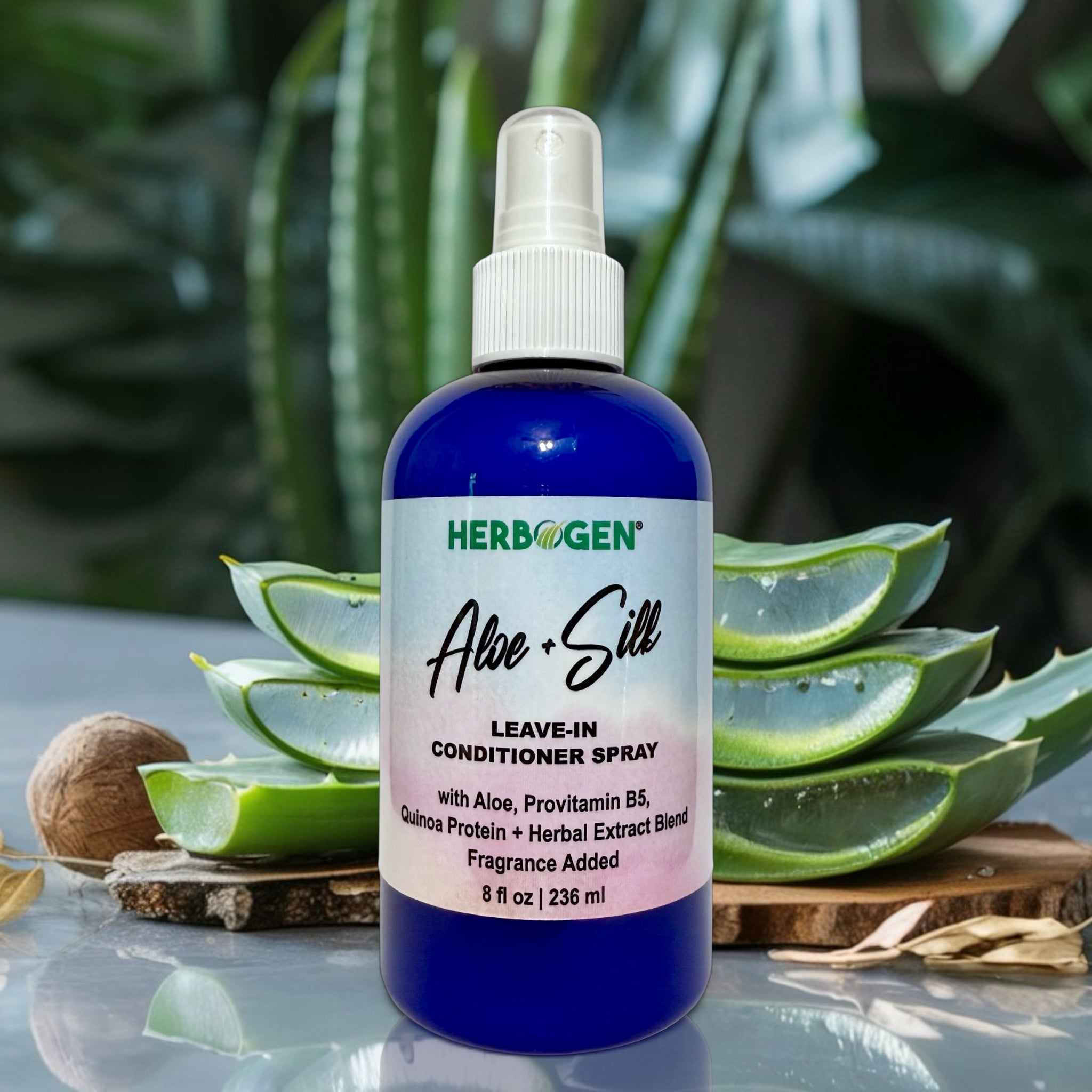 Leave-In Conditioner Spray with Aloe, Quinoa, Silk, Castor Oil, Coconut Oil, Argan Oil, Nettle, Horsetail, Peppermint, Banana & Passionfruit