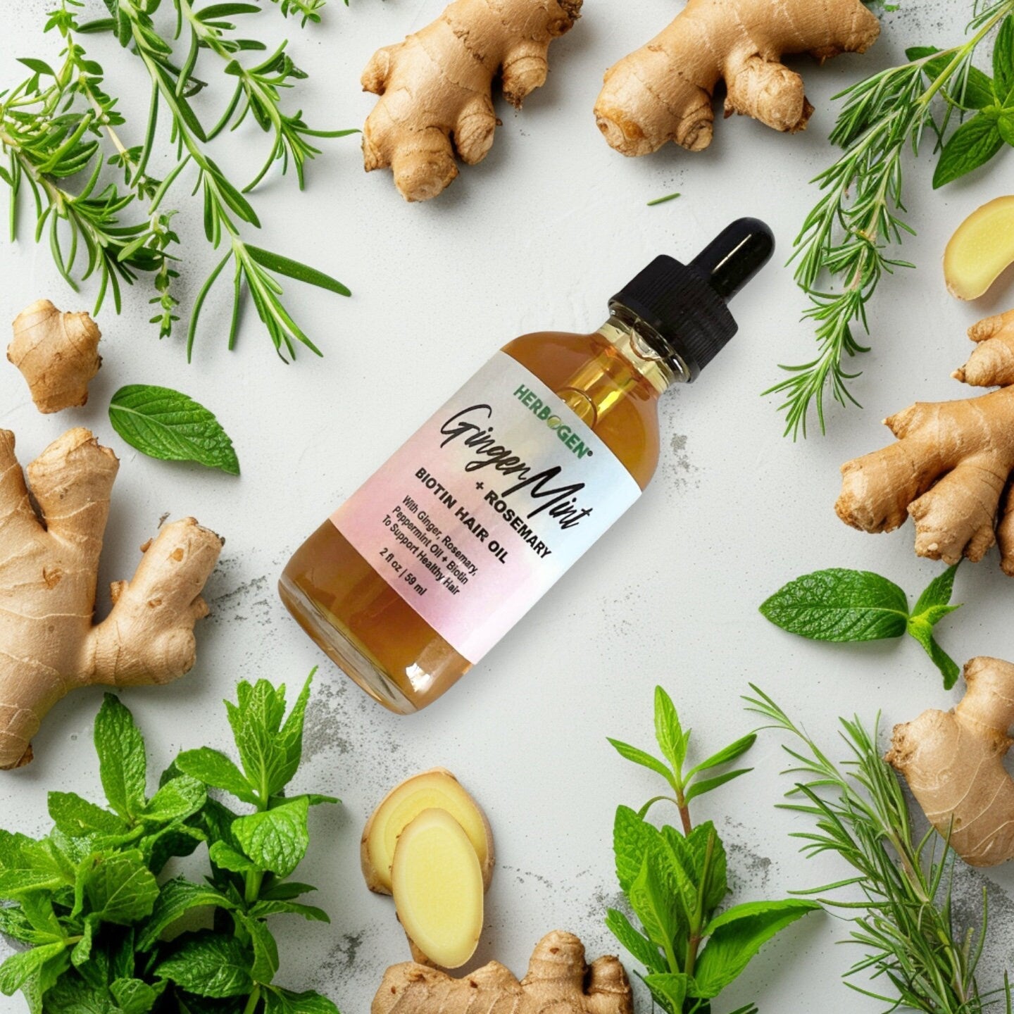 Rosemary Ginger Mint Hair Oil, Organic All Natural Hair Growth Oil, Scalp Hair Treatment, Vegan Healthy Hair Oil, Thin Hair Products