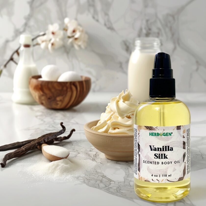 4 oz Bottle of Vanilla Silk Body Oil with Vanilla, Buttercream, Sugar and eggs